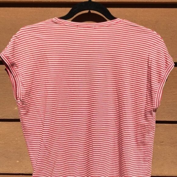 Vince Red & Tan Striped Top Front Pulled Detail Casual Shot Sleeve Shirt Size S - Picture 6 of 8